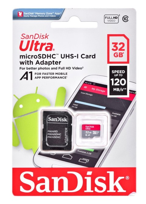 SanDisk Karta Pamięci SANDISK ULTRA microSDHC 32 GB 120MB/s + ADAPTER