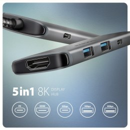 AXAGON Axagon HMC-5H8K USB 5Gbps hub 2x USB-A USB-C HDMI 8k/30Hz PD 100W kabel USB-C Przewodowa USB 3.2 Gen 1 (3.1 Gen 1) Type-C Szary